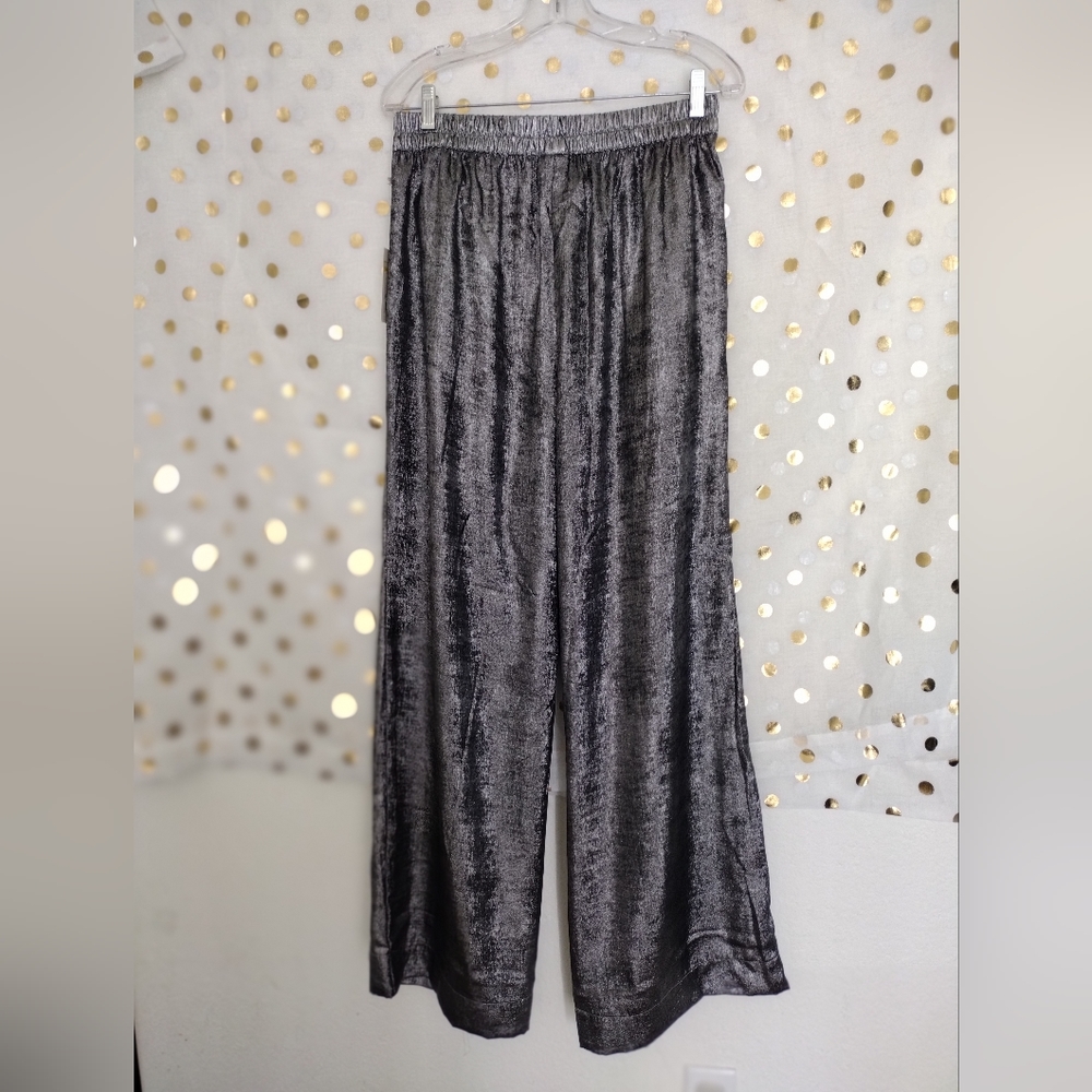 A new day , lightweight pull on slacks.wide leg metallic silver,.